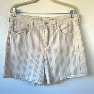Anthropologie Pilcro & Letterpress Striped Floral Cream Denim Shorts (Size 31)